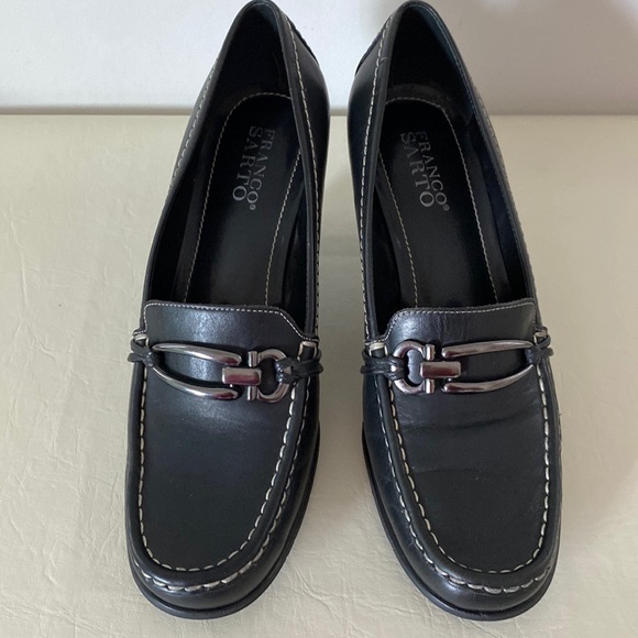 Franco Sarto black genuine leather heels with metal design. Made in Brazil. 9M - Picture 2 of 14